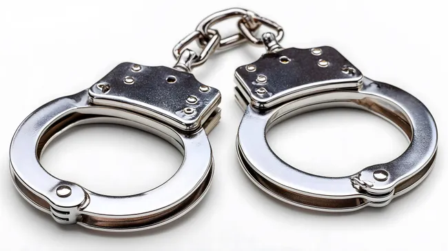 Detailaufnahme von Handschellen auf weißem Hintergrund