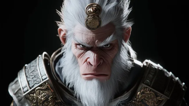 Detailgetreuer Krieger-Charakter mit weißen Haaren
