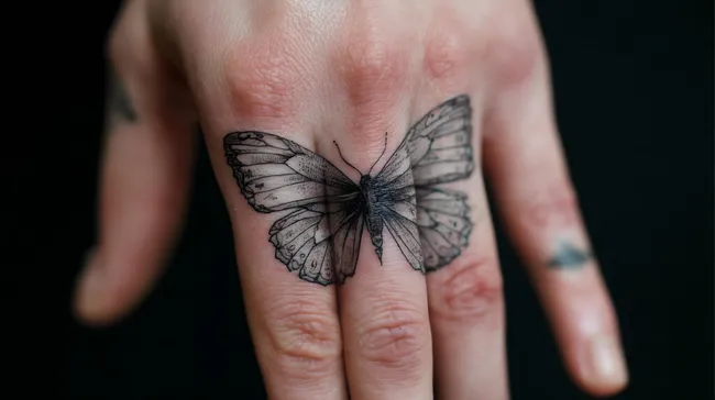 Detailgetreues Schmetterlingstattoo auf Hand