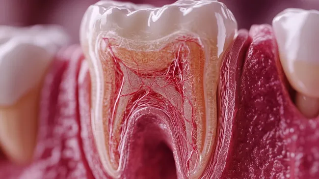 Detaillierte Anatomie eines Zahns in Nahaufnahme