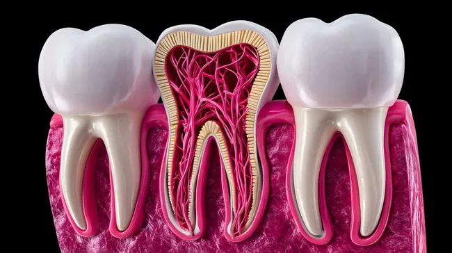 Detaillierte anatomische Illustration eines menschlichen Zahns
