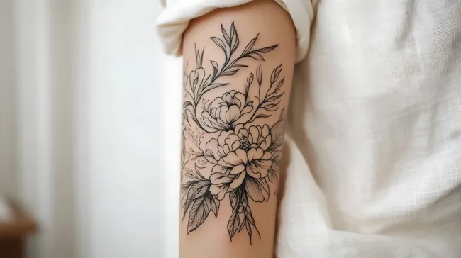 Detaillierte Blumentätowierung auf Frauenarm