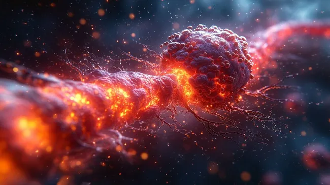 Detaillierte Darstellung einer Krebszelle bei Bauchspeicheldrüsenkrebs