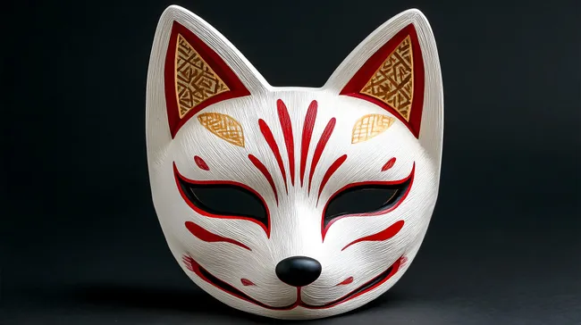 Detaillierte japanische Fuchsmaske mit traditionellen Mustern