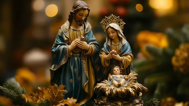 Detaillierte Krippe mit heiliger Familie