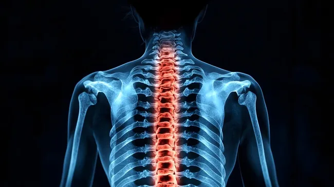 Detaillierte Röntgenaufnahme der Wirbelsäule mit Bandscheibenvorfall