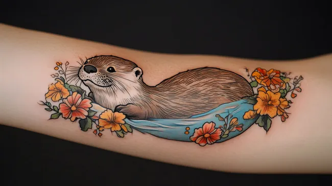 Detaillierter Flussos-Tattoo mit bunten Blumen