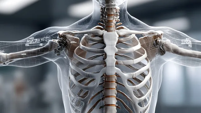Detailliertes digitales Skelett-Modell mit medizinischer Überlagerung