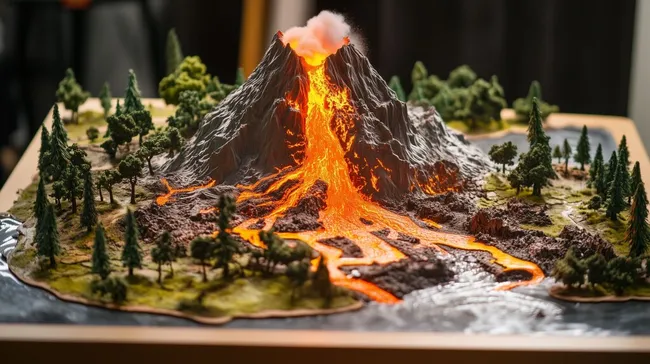 Detailliertes Modell eines Vulkanausbruchs