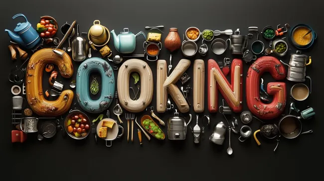 Detailreiche Küchenszene mit typischen Kochutensilien