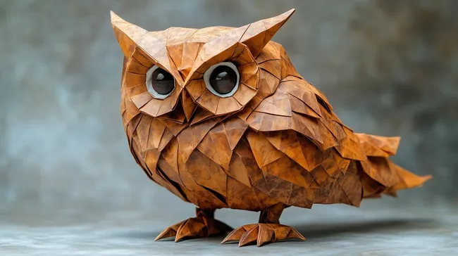 Detailreiche Origami-Eule mit großen Augen