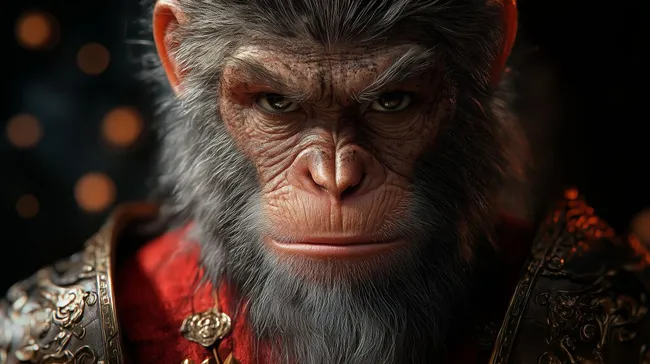 Detailreiches Porträt des Affenkönigs Sun Wukong