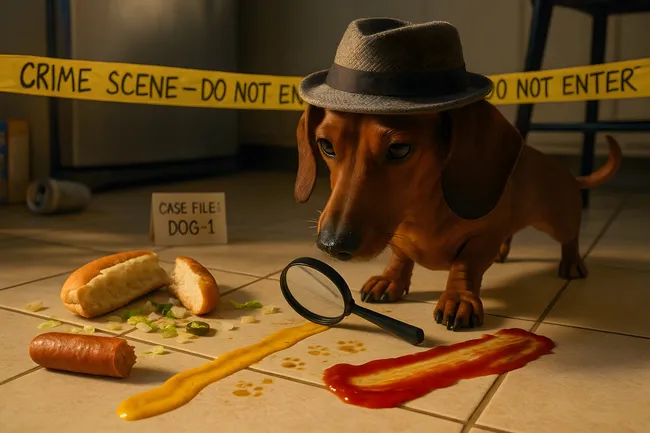 Detektivischer Dackel untersucht Tatortszenario in Küche