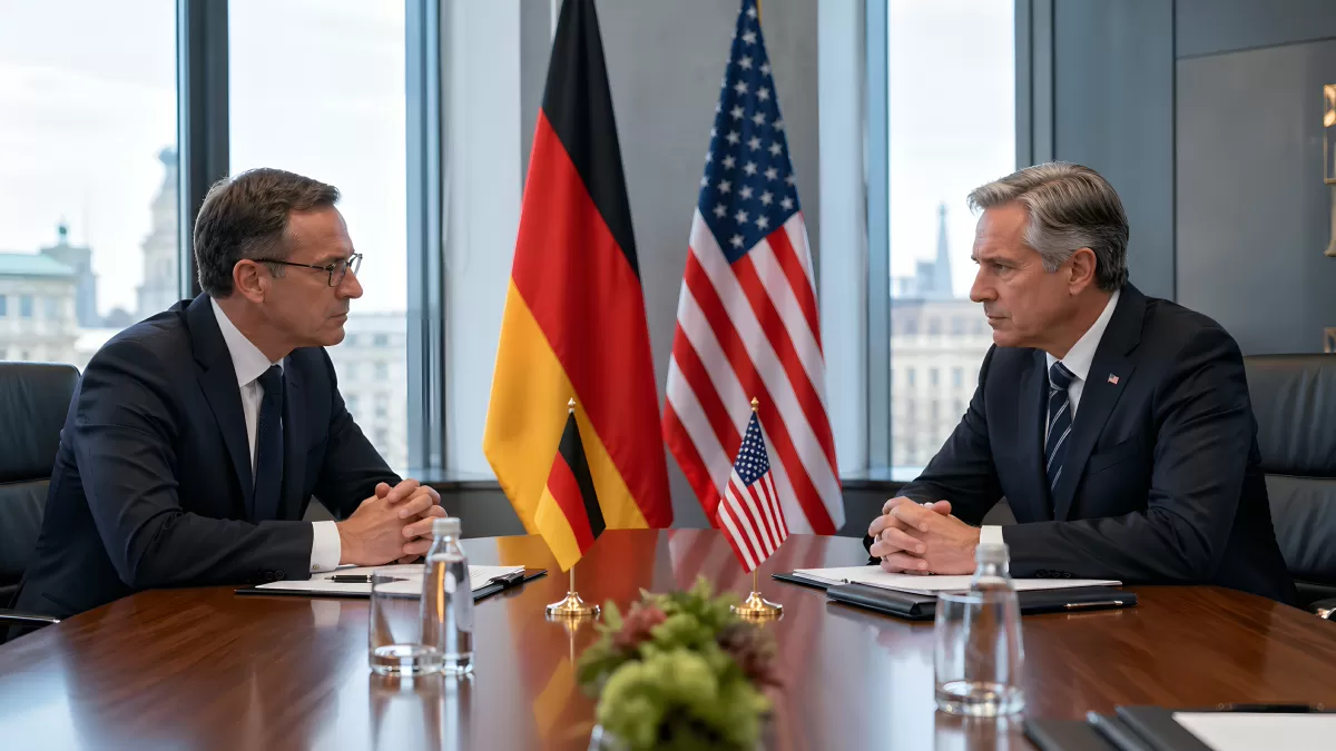 Deutsch-amerikanisches Diplomatentreffen am Konferenztisch