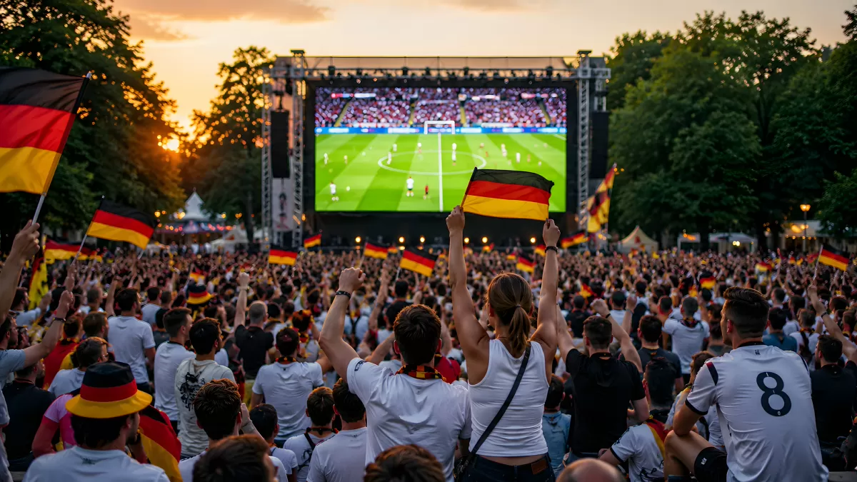 Deutsche Fans beim Public Viewing im Sommerabend