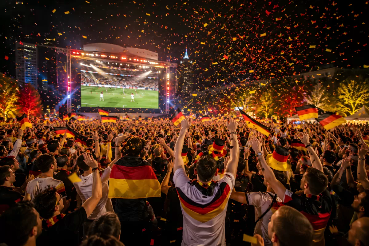Deutsche Fußballfans feiern beim Public Viewing
