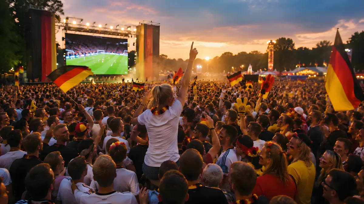 Deutsche Fußballfans feiern gemeinsam beim Public Viewing