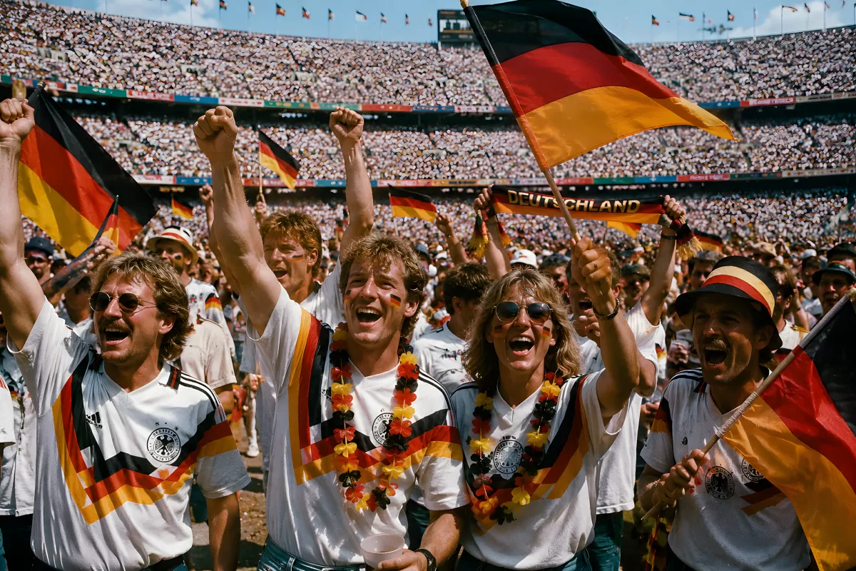 Deutsche Fußballfans jubeln ausgelassen im Stadion
