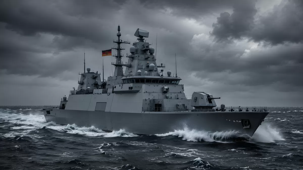 Deutsche Marine-Fregatte auf stürmischer See