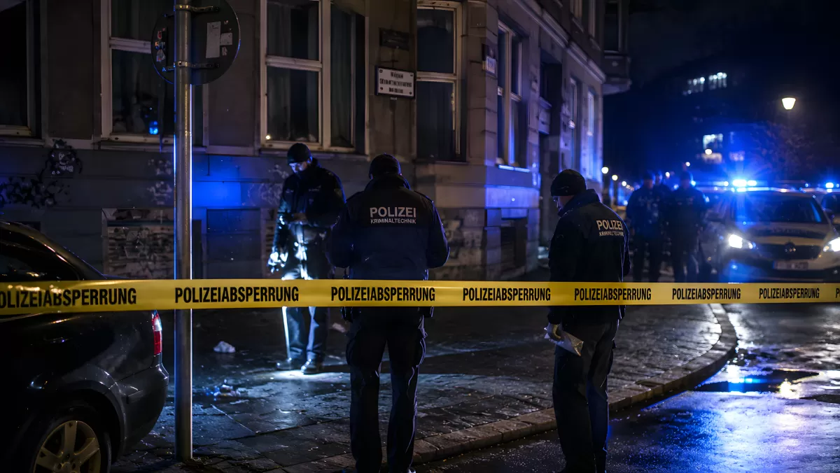 Deutsche Polizei sichert nächtlichen Tatort ab