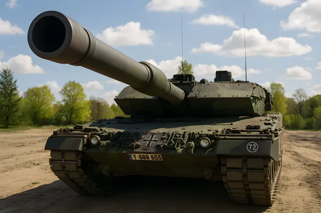 Deutscher Leopard-Panzer auf Waldweg bei Militärübung