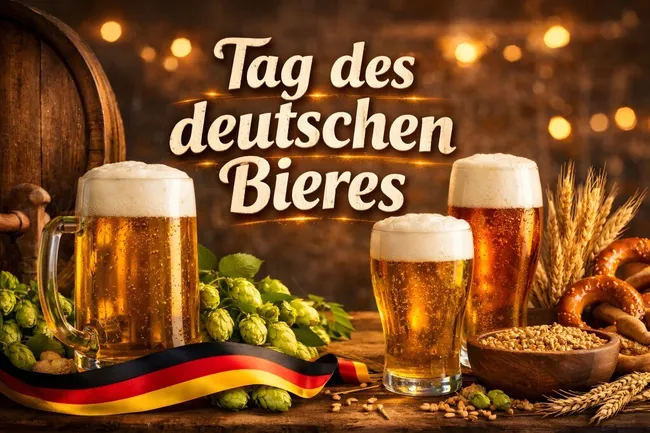 Deutsches Bier-Feiertagsfoto mit Biergläsern und Hopfen