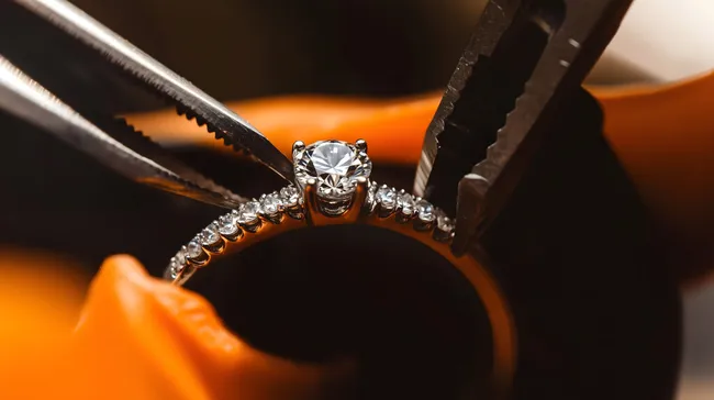 Diamantring in detaillierter Nahaufnahme