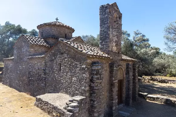 Die byzantinische Kirche vom Agios Georgios Diasoritis in der Nähe von Halki, Naxos, Kykladen