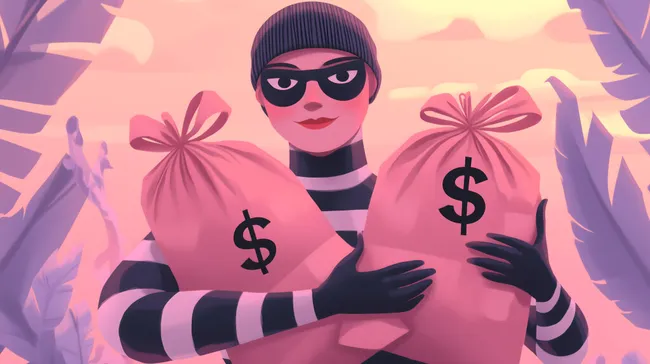 Diebischer Bankräuber mit Geldsäcken im Tarnmodus