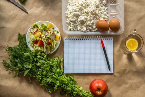 Diet plan. Planning diet with switching to healthy organic food (Flip 2019)