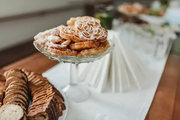 Different Dessert Snacks, Appetizerd, Bread  On Served Table