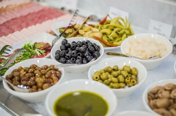 Different olives in hotel breakfast