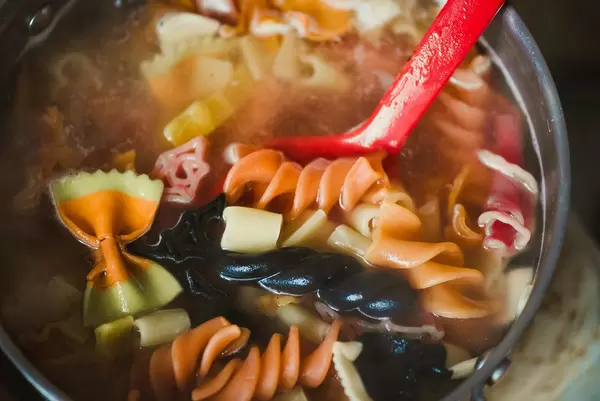 Different Type Of Pasta Boiing In Hot Water