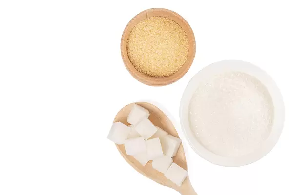 Different types of sugar - brown, white and refined sugar
