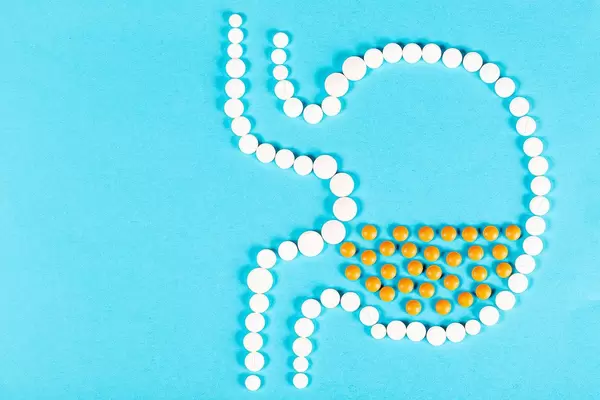 Digestion problems concept, stomach heaviness and flatulence