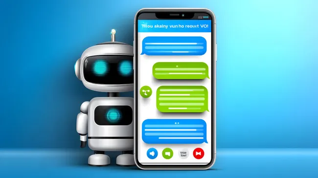 Digitale Chatbox mit Service-Roboter auf blauem Hintergrund
