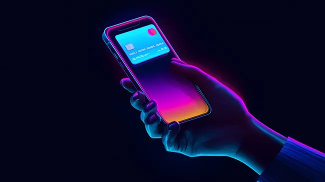 Digitale Finanztransaktion auf Smartphone im Neon-Look