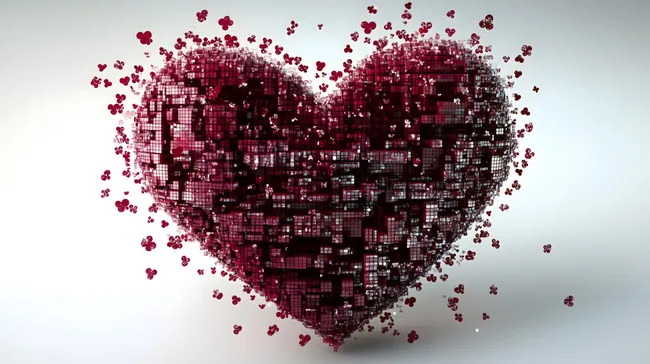 Digitale Herzillustration in Rot und Weiß mit Pixeleffekt