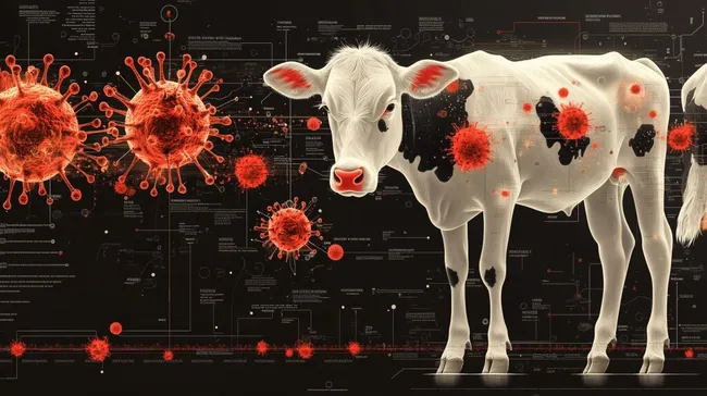 Digitale Infografik zu Rinderkrankheiten und Virusausbreitung