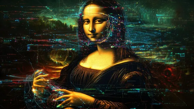 Digitale Interpretation der Mona Lisa mit leuchtenden Linien