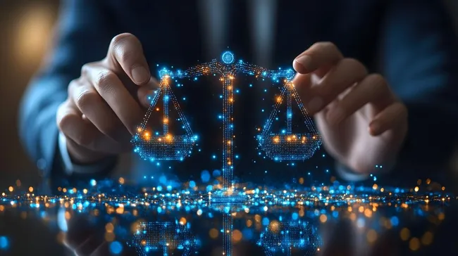 Digitale Justitia - Symbol der Technologie und Gerechtigkeit