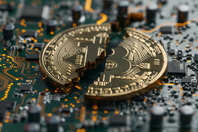 Digitale Kryptowährung Bitcoin auf Computerplatine