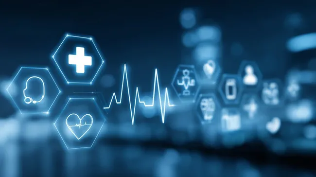 Digitale Medizinsymbole mit Herzfrequenzschema