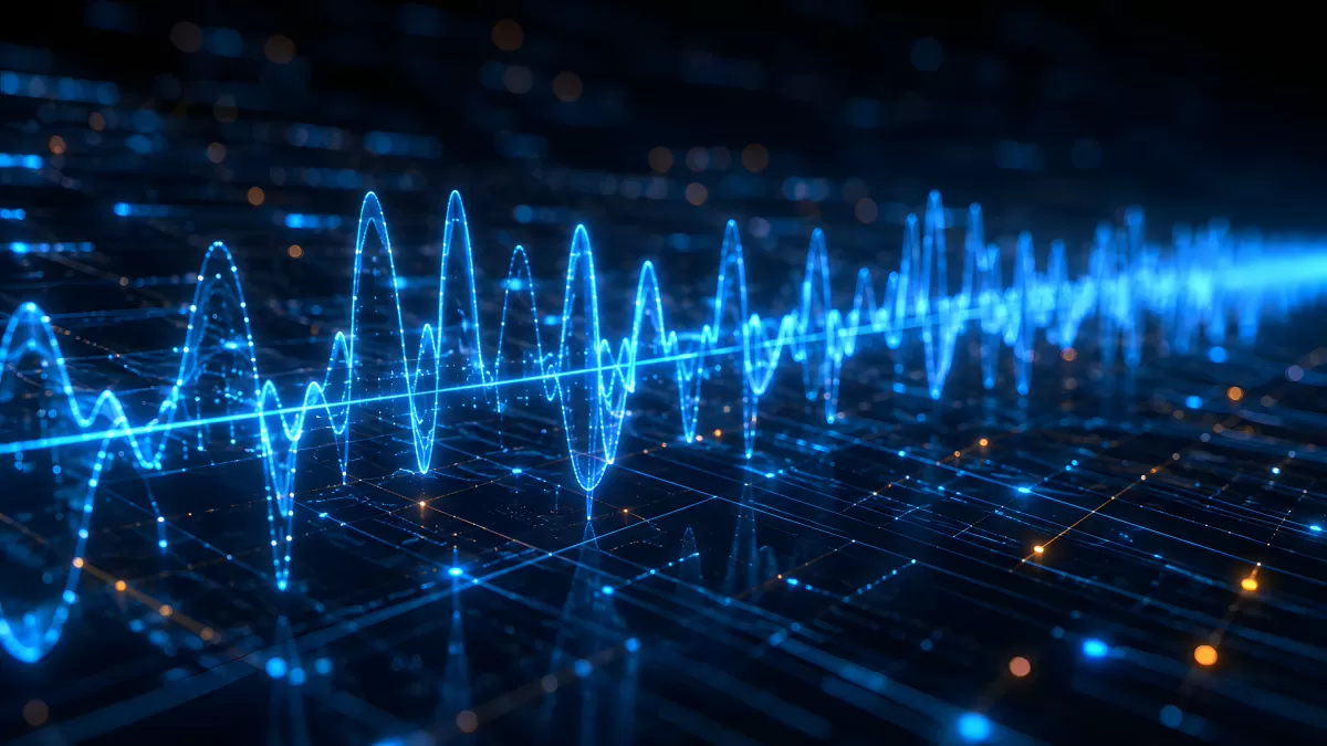 Digitale Schallwellen auf dunklem Technologie-Hintergrund