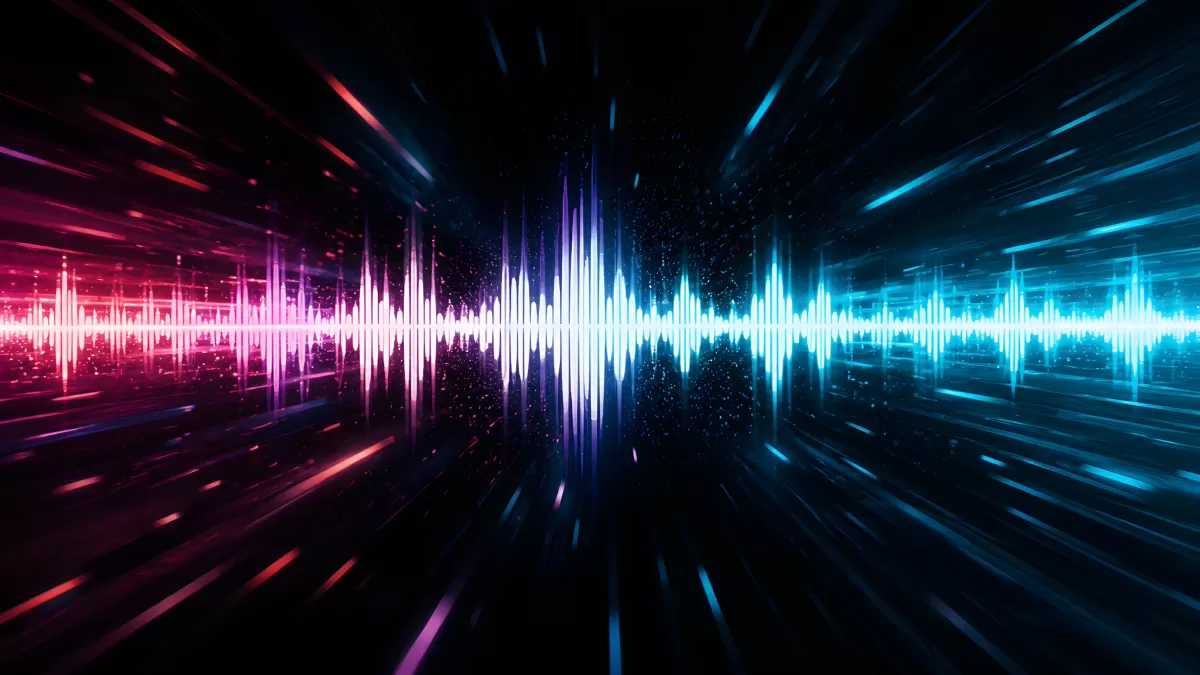 Digitale Schallwellen in Blau und Pink auf Schwarz