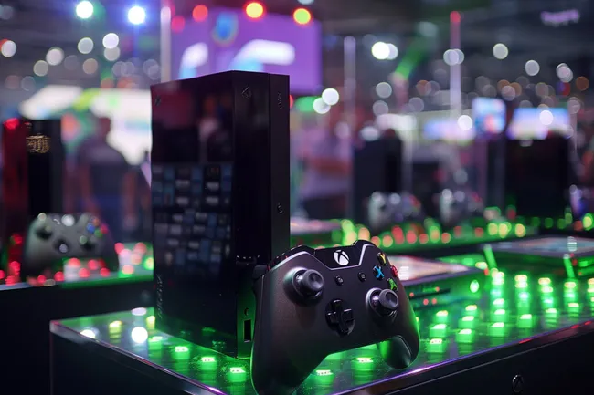 Digitale Spielwelt mit Konsole und Gamepad