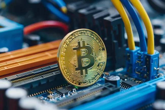 Digitale Währung Bitcoin auf Computerchips