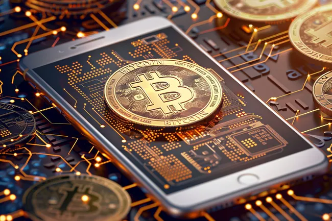 Digitale Währung Bitcoin auf Smartphone
