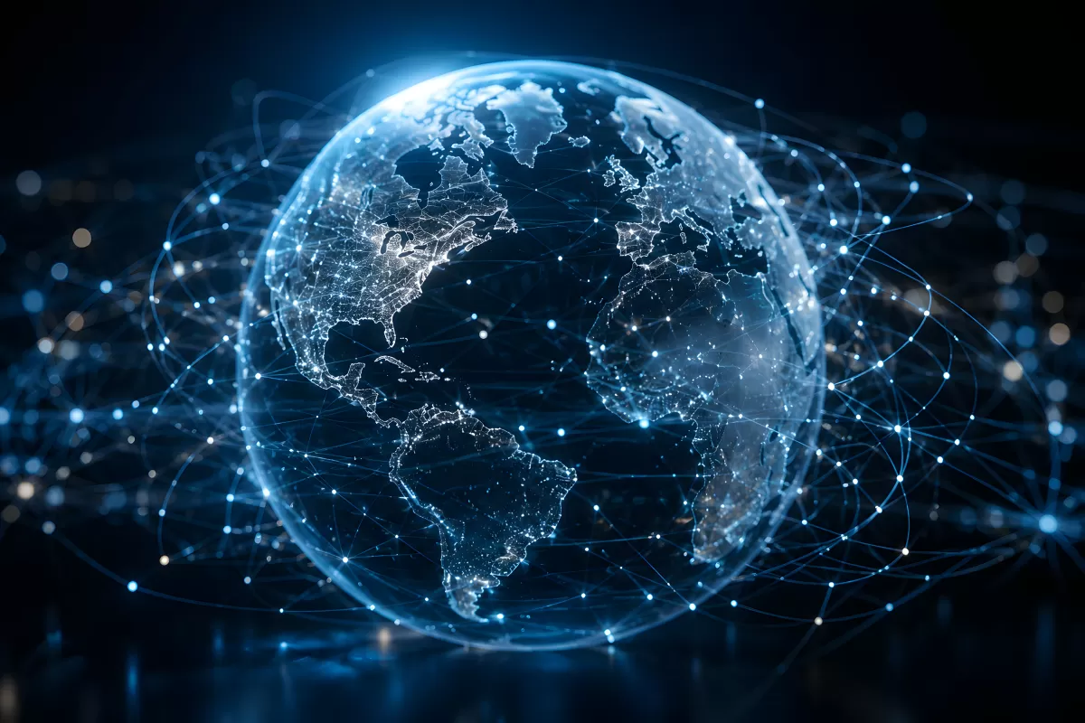 Digitale Weltkugel mit globalen Netzwerkverbindungen