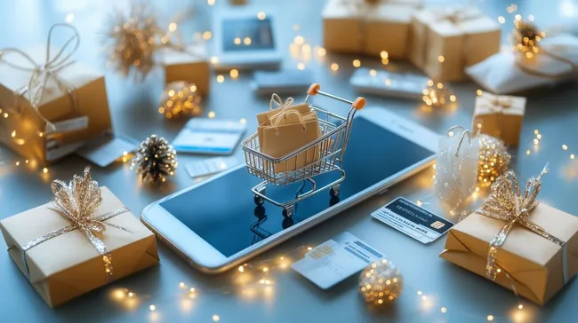 Digitaler Einkaufswagen für Online-Shopping zu Weihnachten